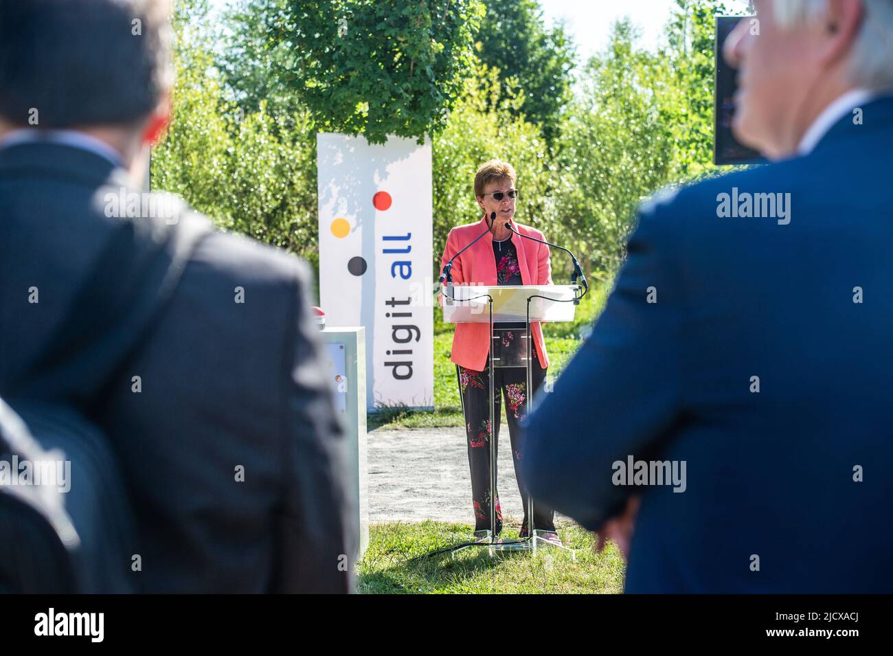 *** FOCUS COVERAGE REQUESTED TO BELGA *** Saskia Van Uffelen is seen at a press moment at the launch of the DigitAll campaign to make people aware of the risks of digital exclusion, in Brussels, Thursday 16 June 2022. The launch of the campaign will also be an opportunity to welcome more than 30 new signatories to the DigitAll Charter launched last year. By signing the charter, organizations commit to taking actions to close the digital divide. BELGA PHOTO JONAS ROOSENS Stock Photo