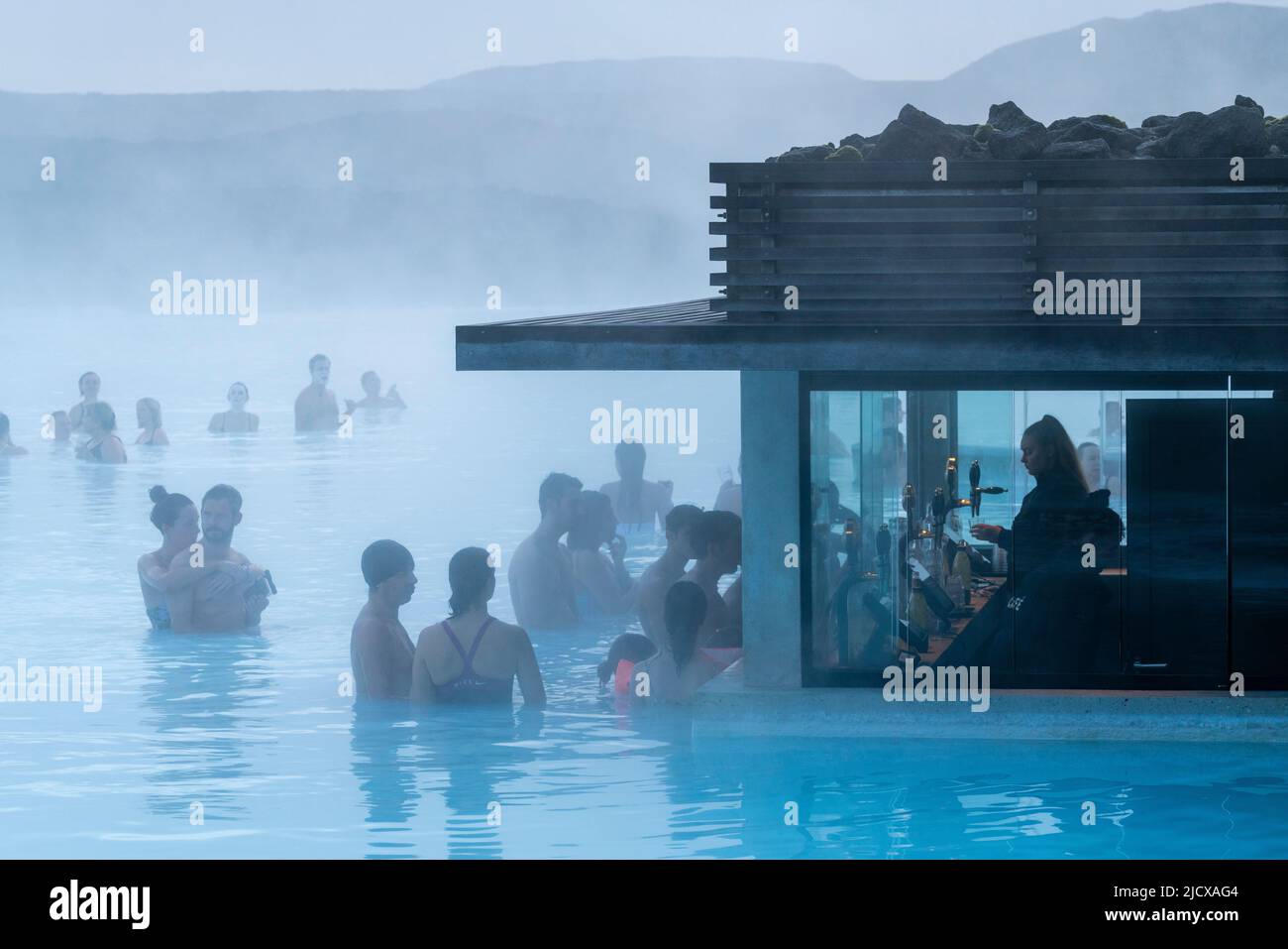 Bathers, Blue Lagoon, Grindavik, Iceland, Polar Regions Stock Photo