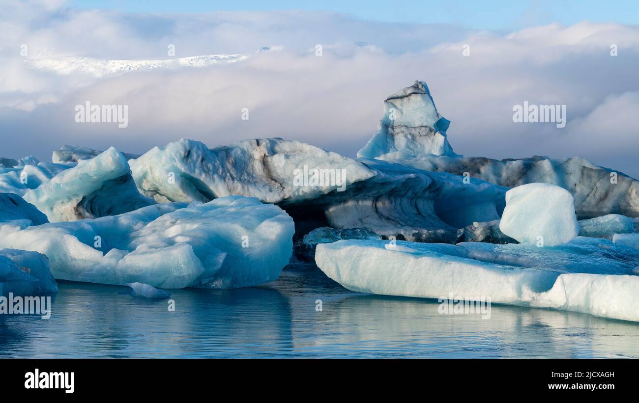 Icebergs in Jokulsarlon glacier lagoon, Iceland, Polar Regions Stock Photo