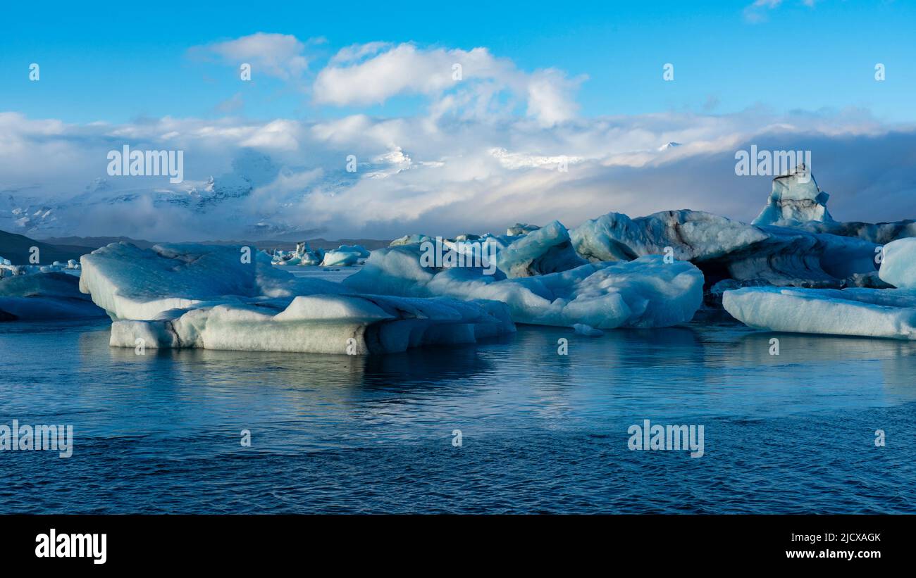 Icebergs in Jokulsarlon glacier lagoon, Iceland, Polar Regions Stock Photo