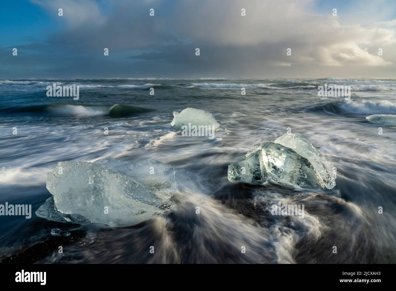 Blocks of ice, Diamond Beach, Jokulsarlon, Iceland, Polar Regions Stock Photo