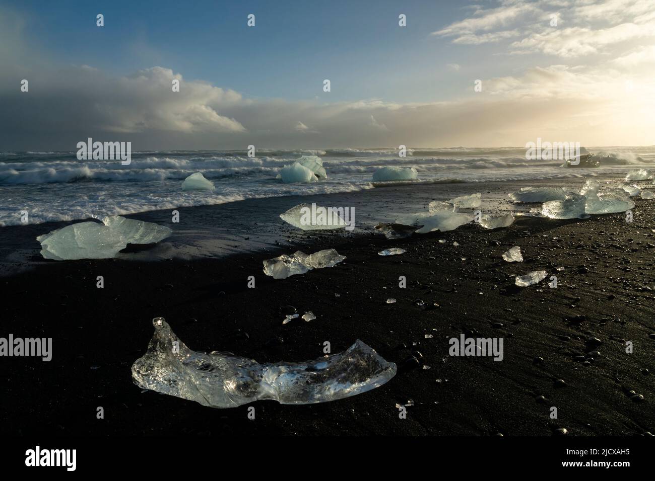 Blocks of ice, Diamond Beach, Jokulsarlon, Iceland, Polar Regions Stock Photo