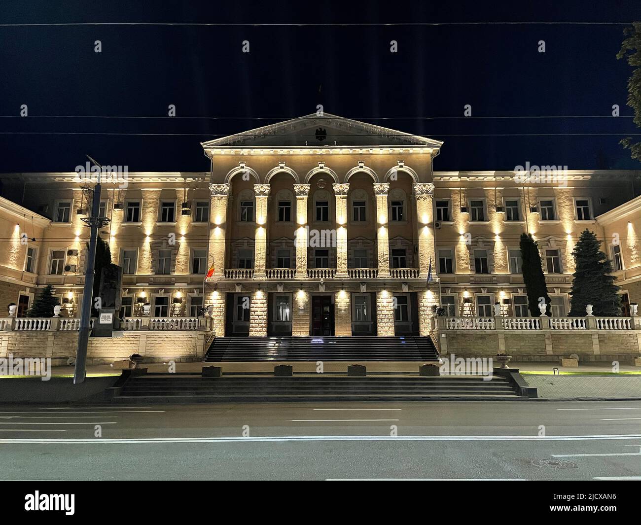 Home Affairs Ministry by night, Chisinau, Moldova, Europe Stock Photo