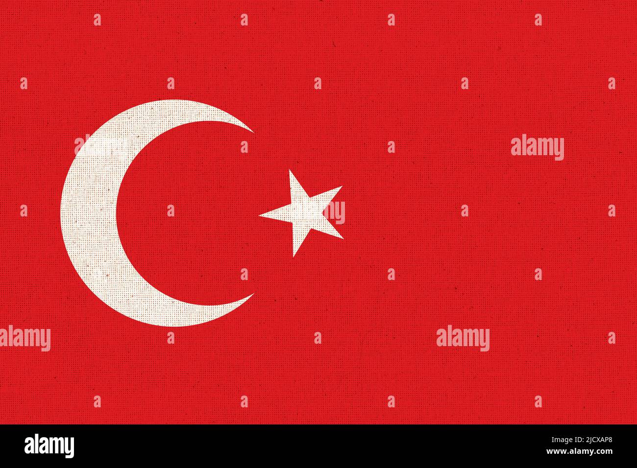 Flag of Turkey. Turkish flag on fabric surface. Fabric texture. National symbol of Turkey on patterned background. Republic of Turkey Stock Photo