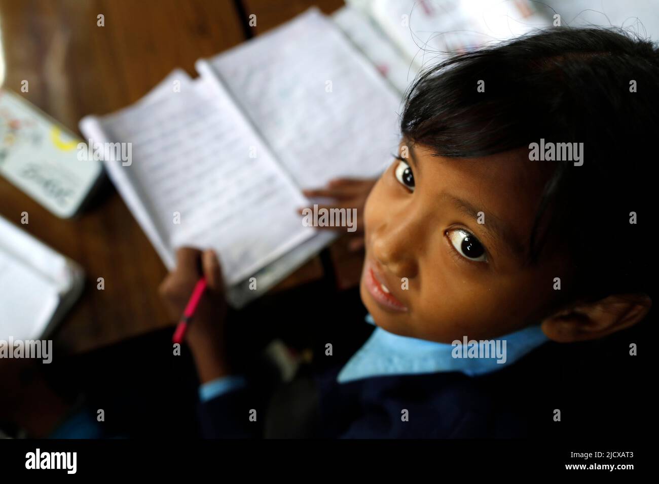 Boy at school, morning class room, Kathmandu, Nepal, Asia Stock Photo