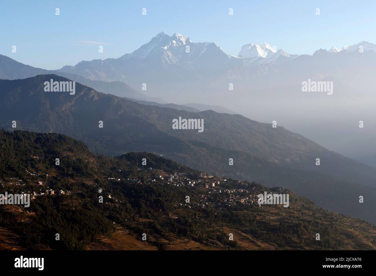 Gaurishankhar mountain seen from Charikot, Nepal, Himalayas, Asia Stock Photo