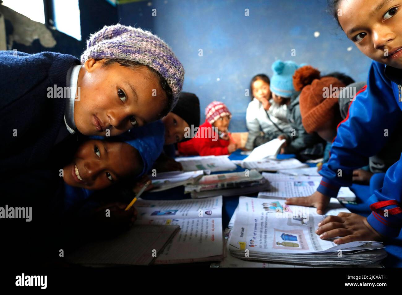Primary school, pupils in classroom, Charikot, Dolakha, Nepal, Asia Stock Photo