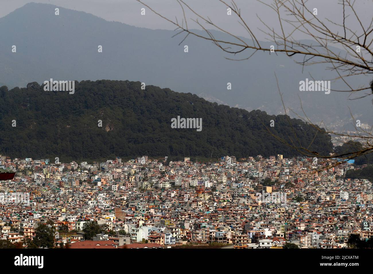 Panoramic view to dusty Kathmandu, Nepal, Asia Stock Photo