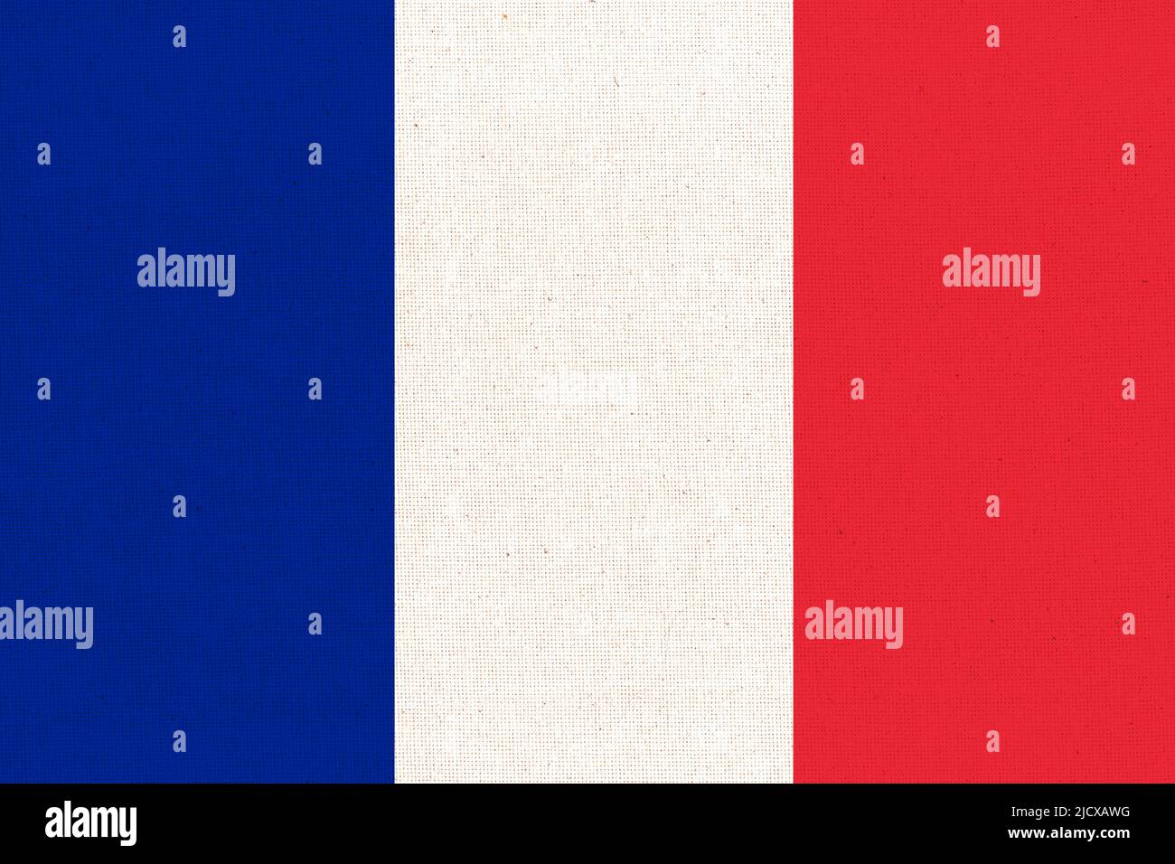 Flag of france. French flag on fabric surface. Fabric texture. National symbol of France on patterned background. French Republic Stock Photo