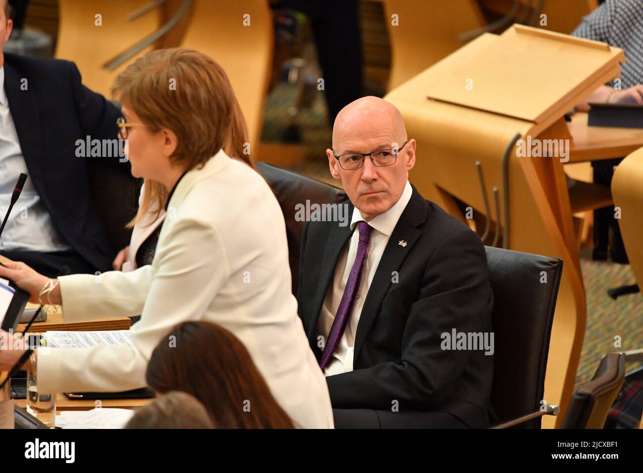 Edinburgh, Scotland, UK. 16th June, 2022. PICTURED: Inside the Scottish Parliament at Holyrood at the weekly session of First Ministers Questions where the First Minister Nicola Sturgeon takes questions in the chamber. Credit: Colin Fisher/Alamy Live News Stock Photo