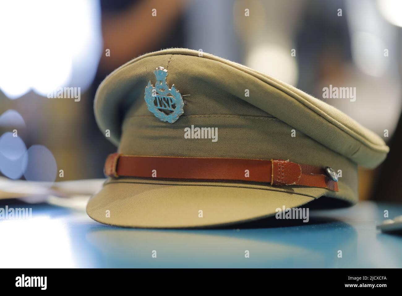 Indian Police Hat on the Table Stock Photo - Alamy