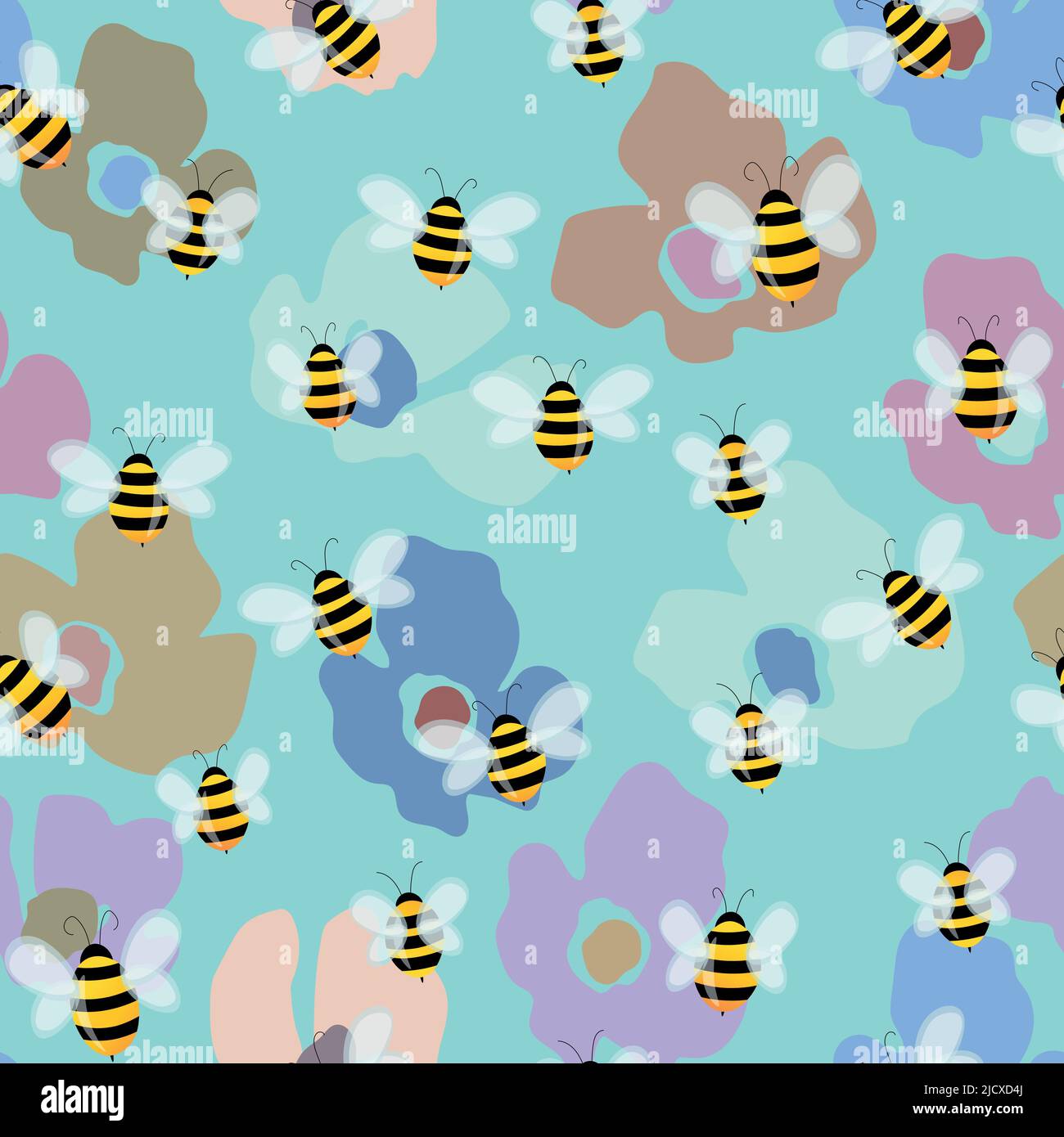 Seamless pattern with bees on floral background. Small wasp. Vector ...