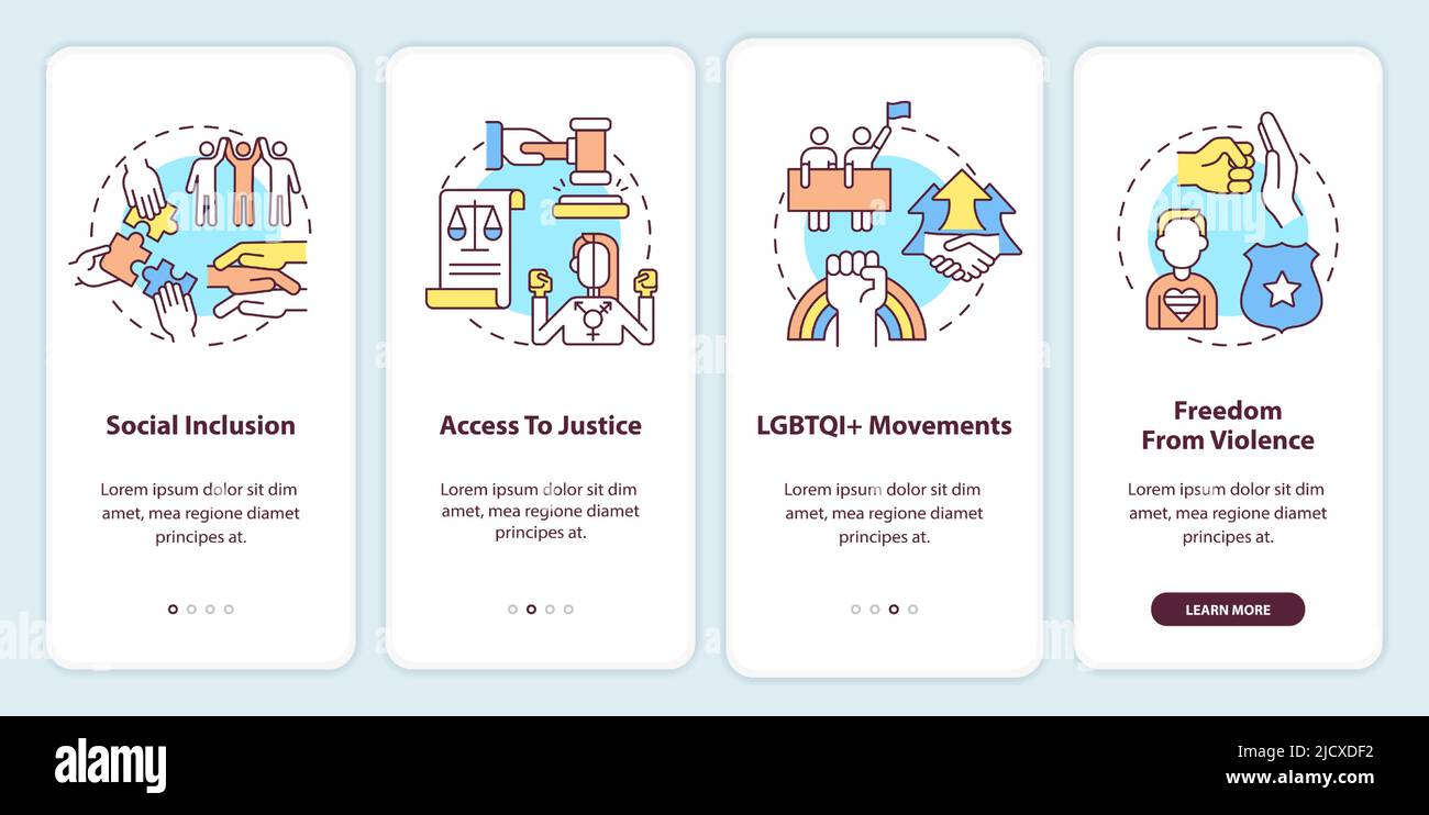 LGBT community programs onboarding mobile app screen Stock Vector