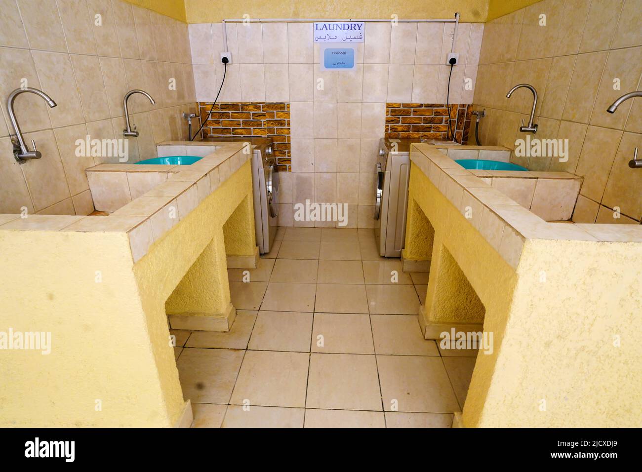A communal laundry area at the Hope Hostel in Kigali, Rwanda, where