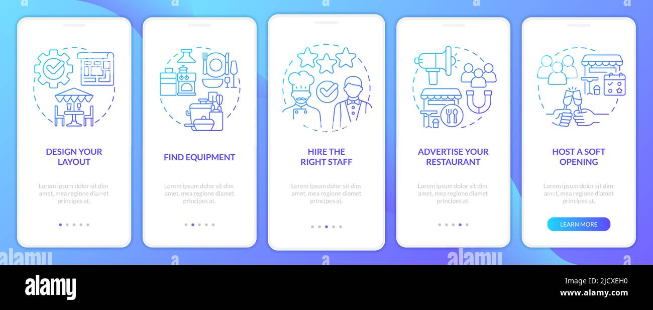 Planning for new restaurant blue gradient onboarding mobile app screen ...