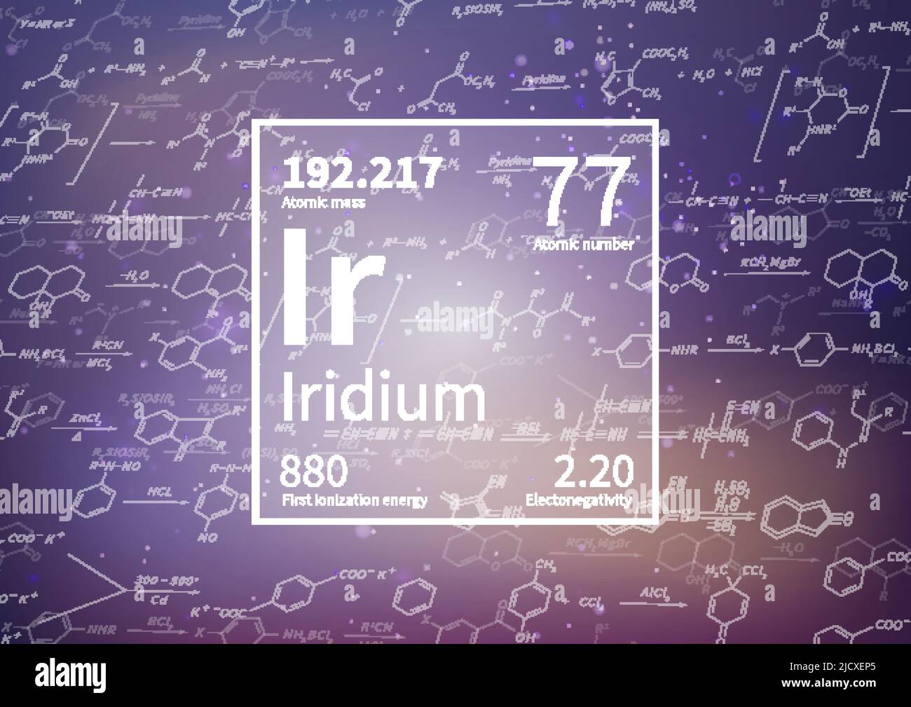 Iridium chemical element with first ionization energy, atomic mass and electronegativity on scientific background Stock Vector
