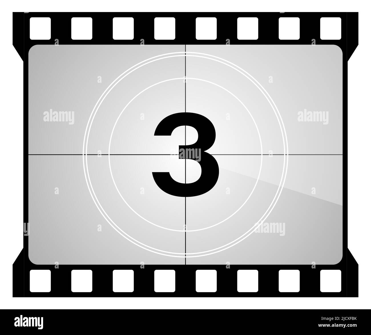 A classic movie countdown frame at the number three. Stock Vector