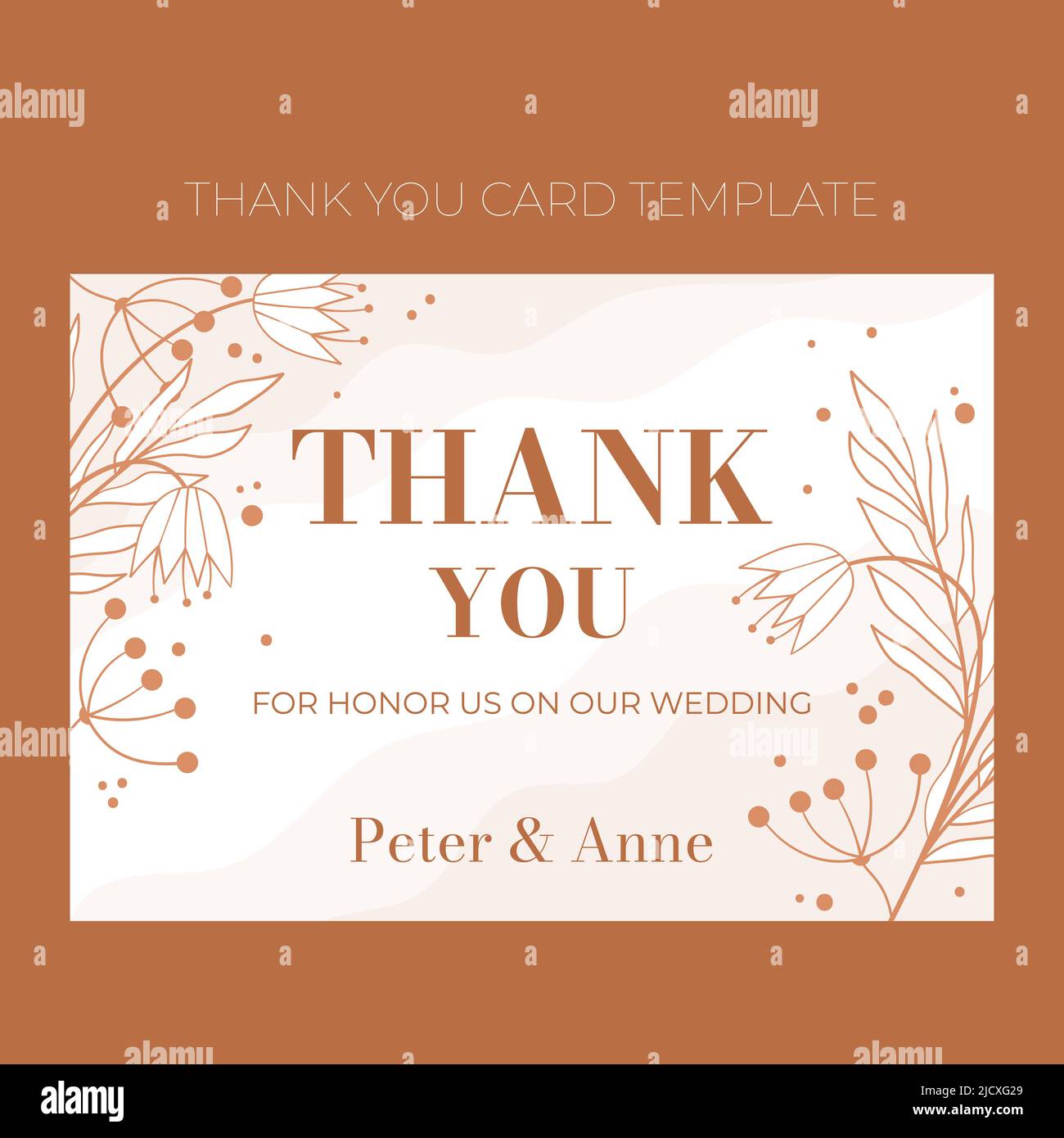 Floral Wedding Thank You Template In Doodle Style Invitation Card Design Beige And White 6016