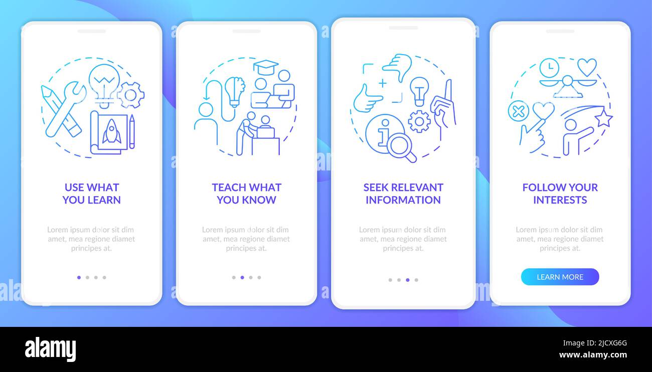 Practical learning techniques blue gradient onboarding mobile app ...