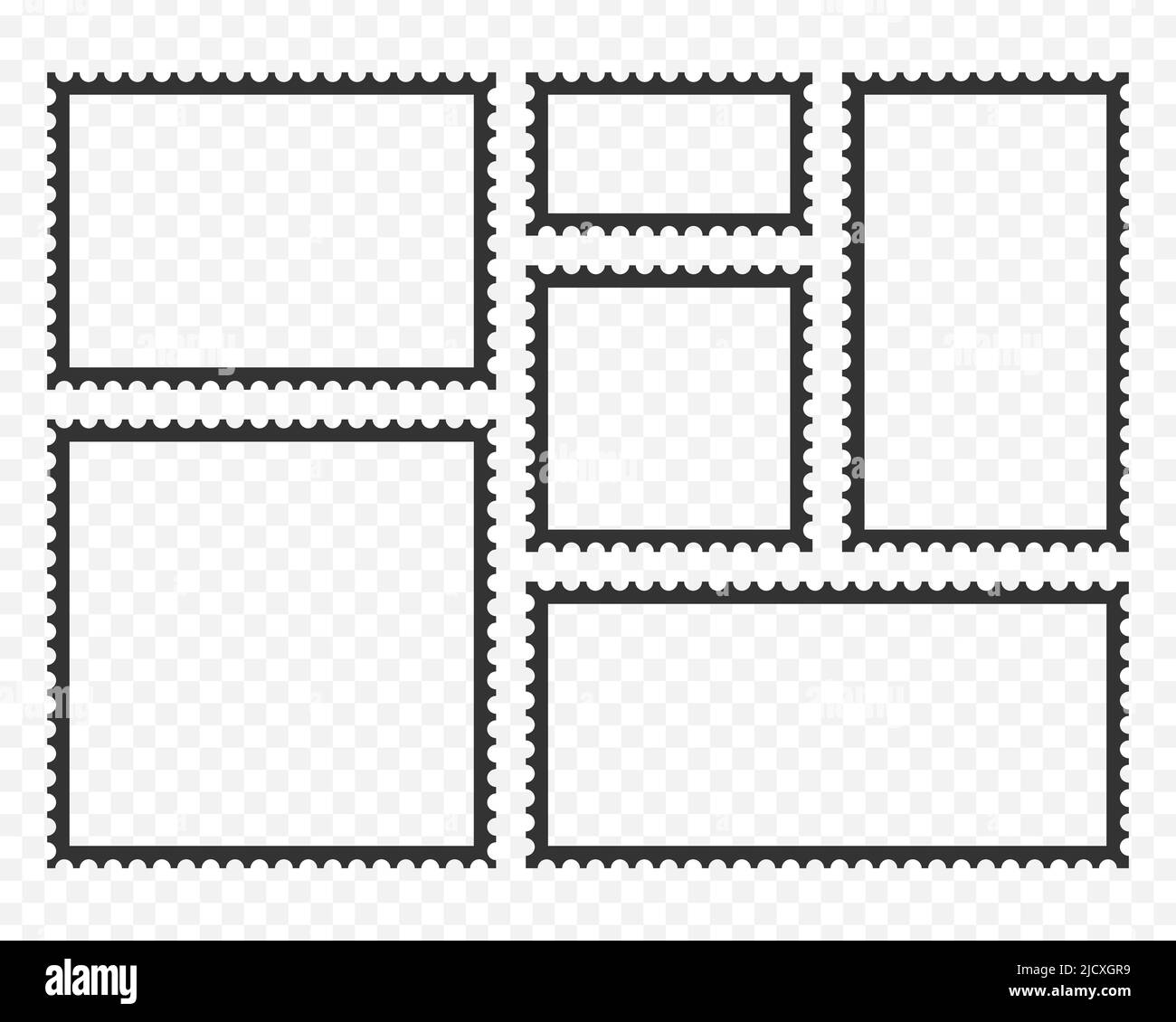 Postage stamps template. Blank rectangle and square postage stamps Stock Vector