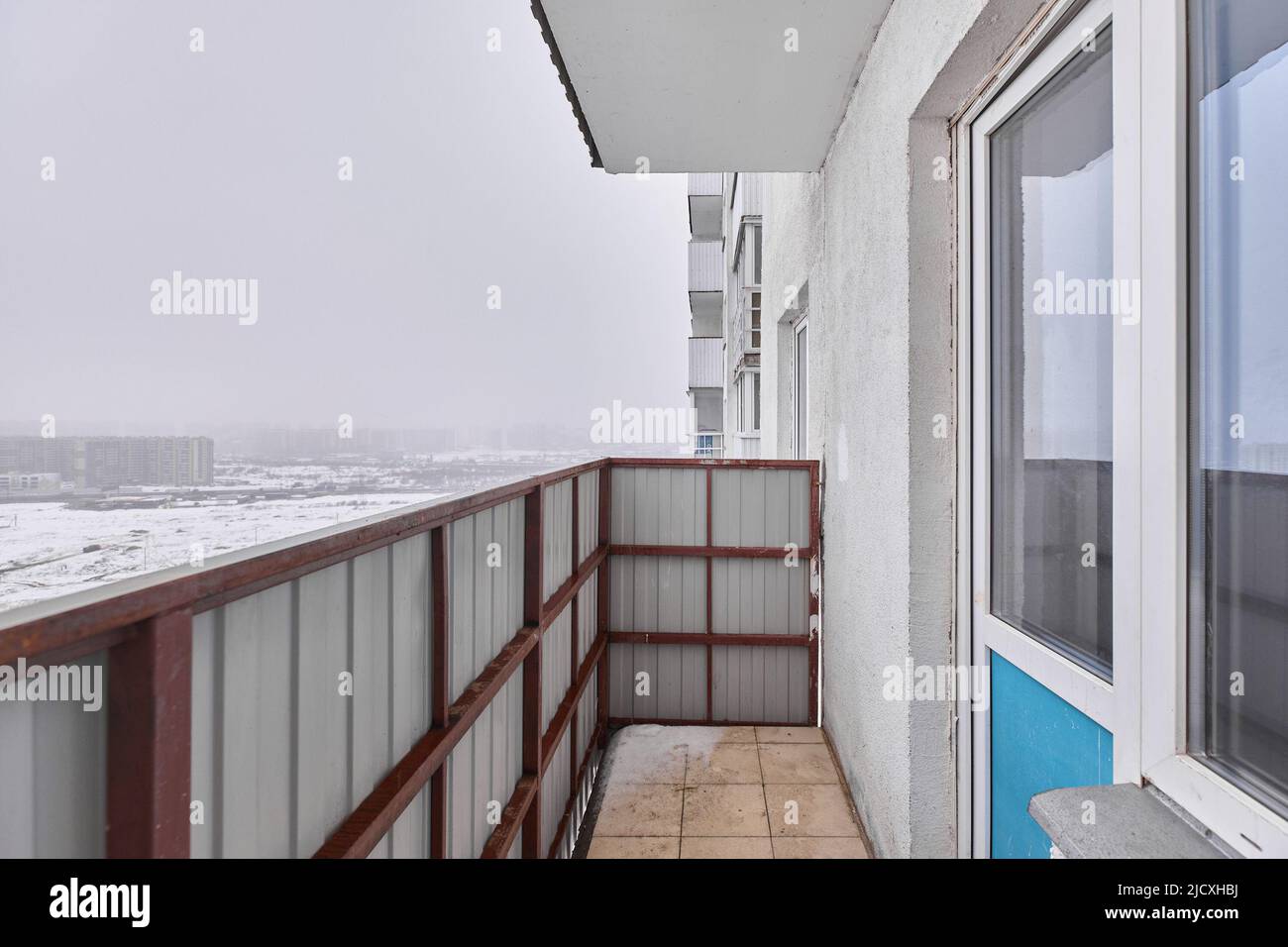 A photo of a balcony in winter  Stock Photo