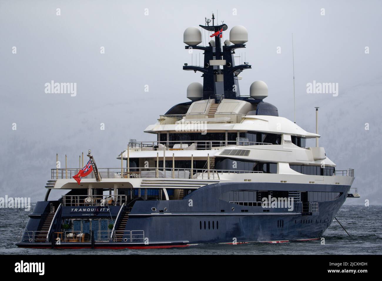Tranquility super yacht in Alta harbor in the winter 2022 Stock Photo