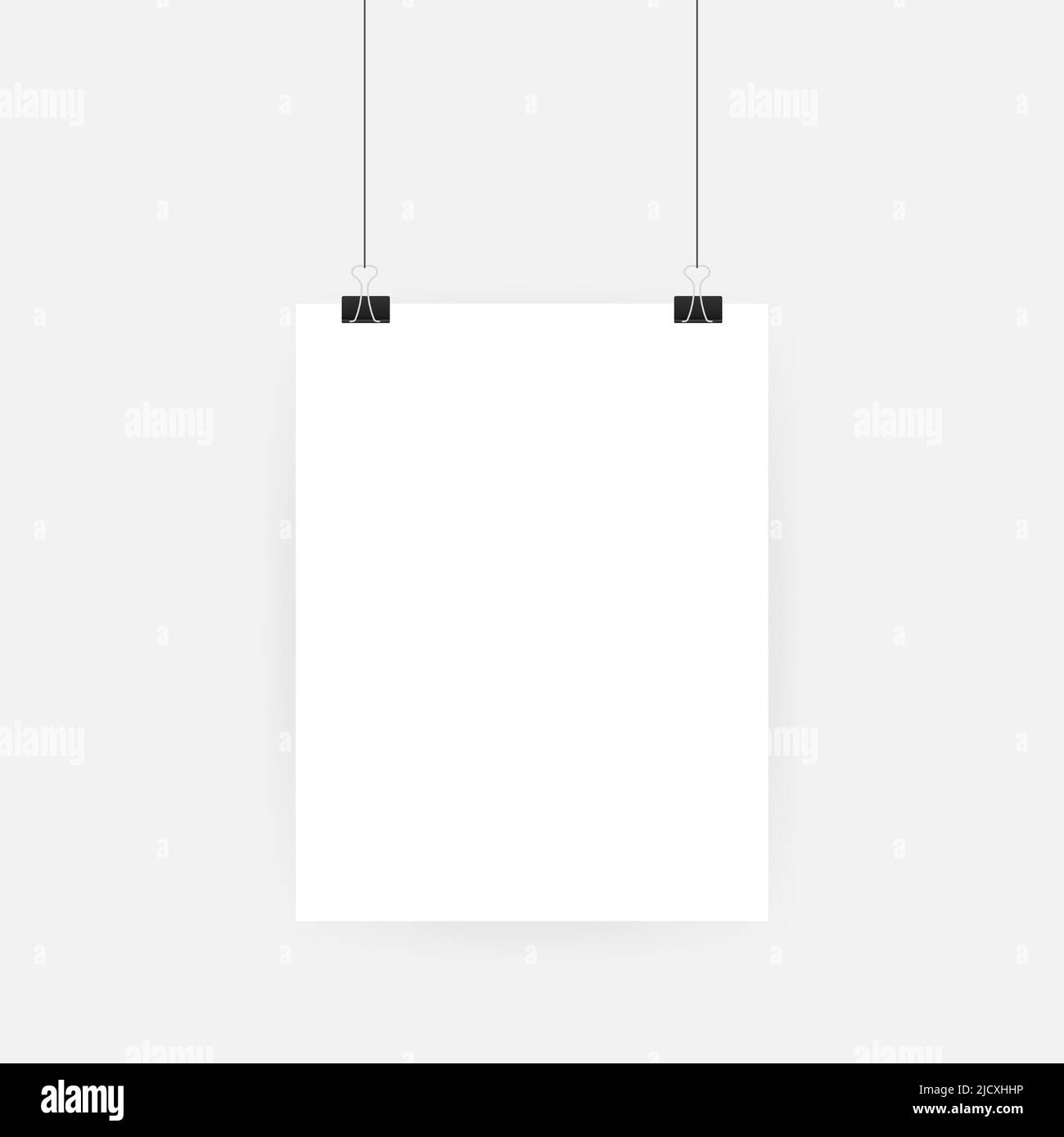 Set of multicolored binder clips on a piece of paper on a transparent background. Clerical clothespin on Stock Vector