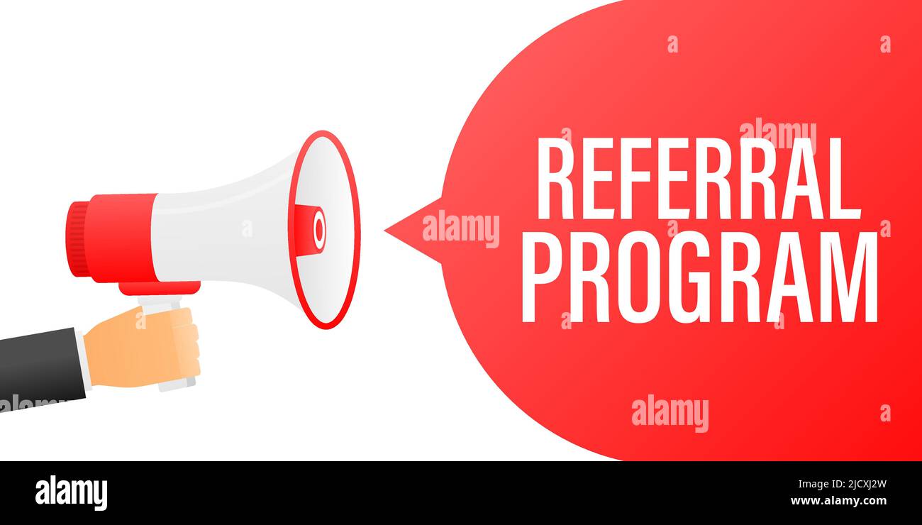 Hand holding megaphone with Referral Program Stock Vector
