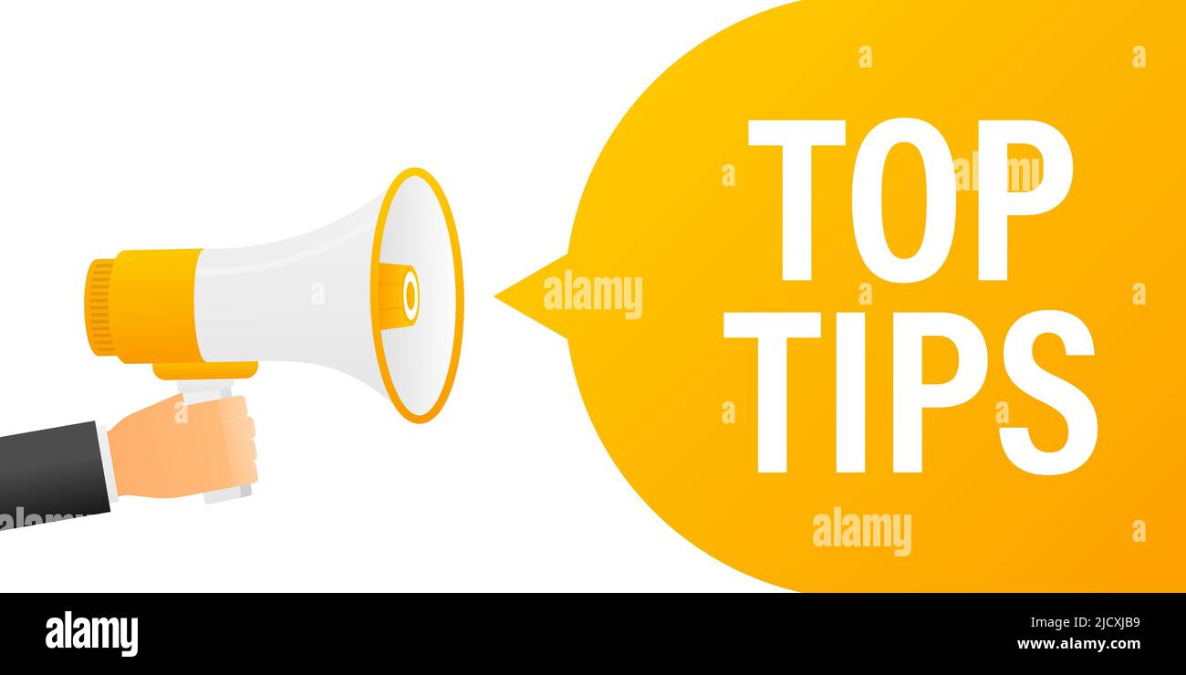 Hand holding megaphone with Top Tips Stock Vector