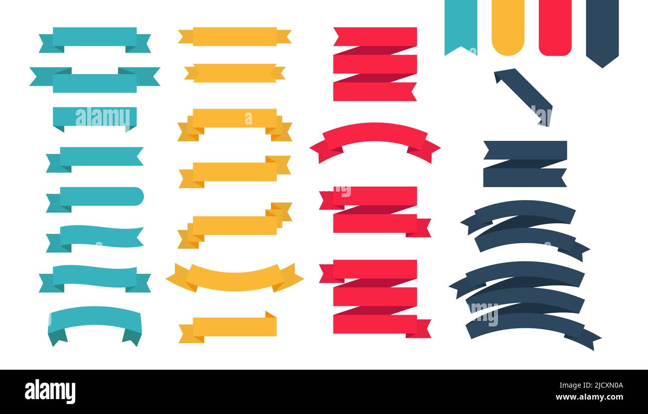 Flat colorful ribbons banners flat isolated on white background, Vector ...
