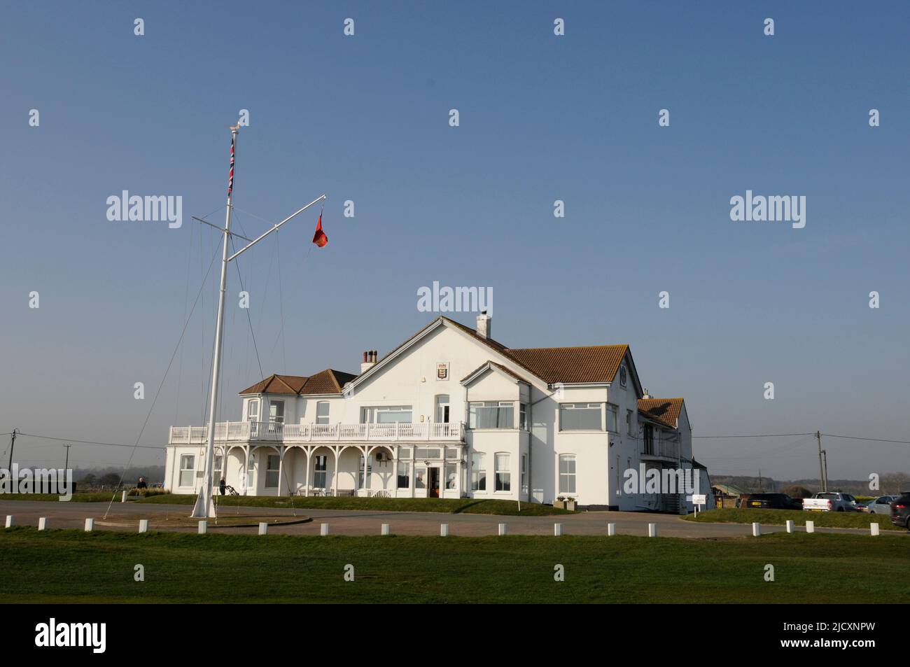 View of the Clubhouse, Royal Cinque Ports Golf Club, Deal, Kent, England Stock Photo