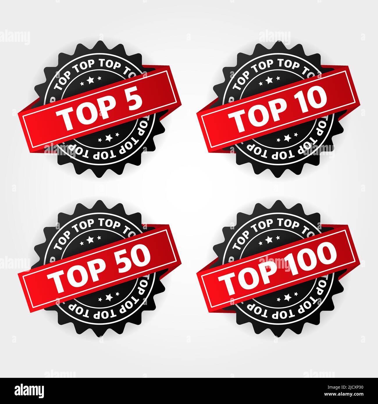 Top 5, 10, 50, 100. Best ten list on white background Stock Vector
