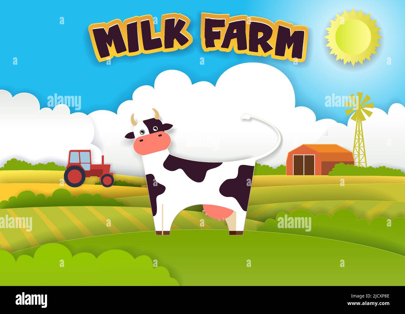 Milk farm vector illustration in modern paper art style Stock Vector ...