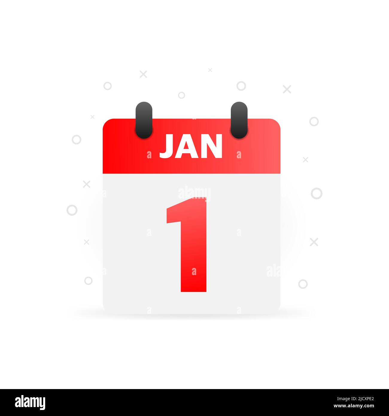 Spiral calendar page with single day. 1st of January. Round icon with shadow. Stock Vector