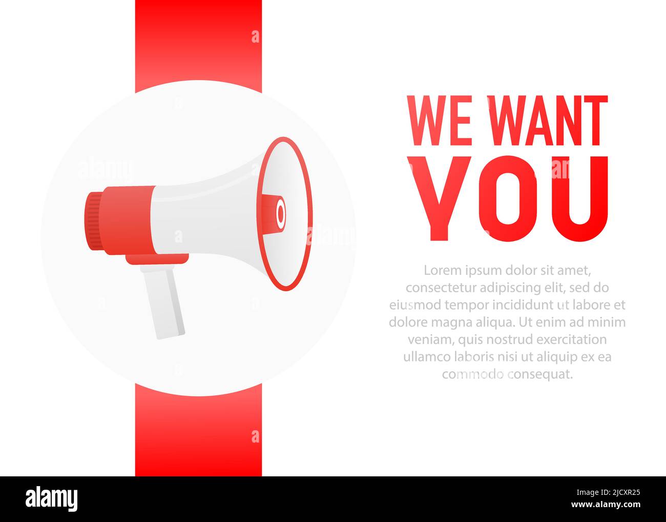 Hand holding megaphone with We want you Stock Vector