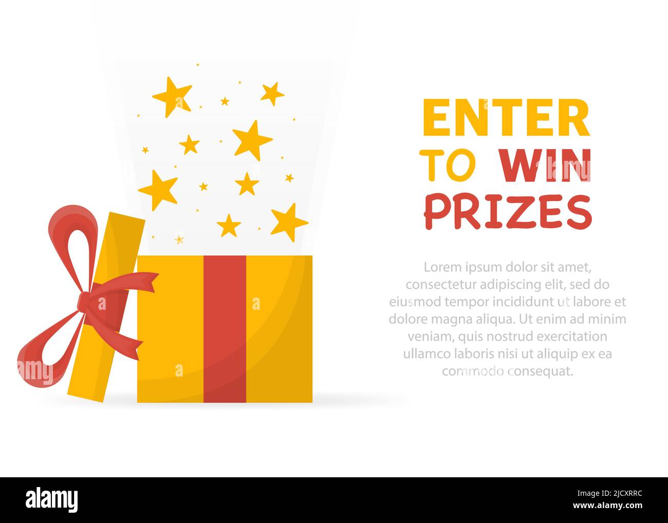 Enter to win prizes. Prize box opening and exploding with fireworks and