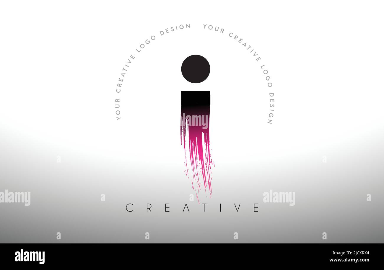 I Paint Brush Letter Logo Design with Artistic Brush Stroke in Black ...