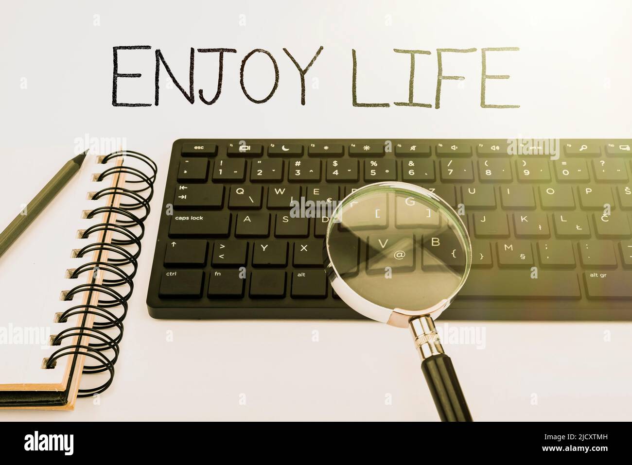 Inspiration showing sign Enjoy Life. Business overview Any thing, place,food or person, that makes you relax and happy Computer Keyboard And Symbol Stock Photo