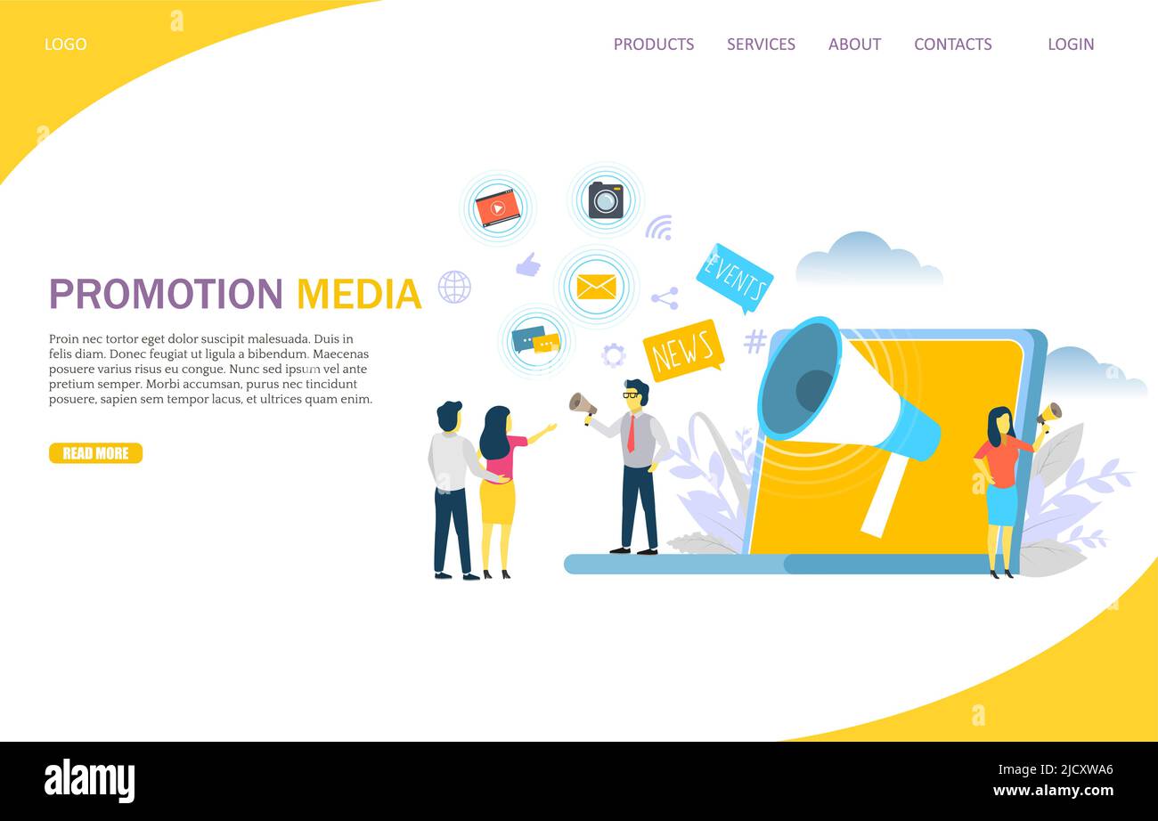 Promotion media vector website landing page design template Stock