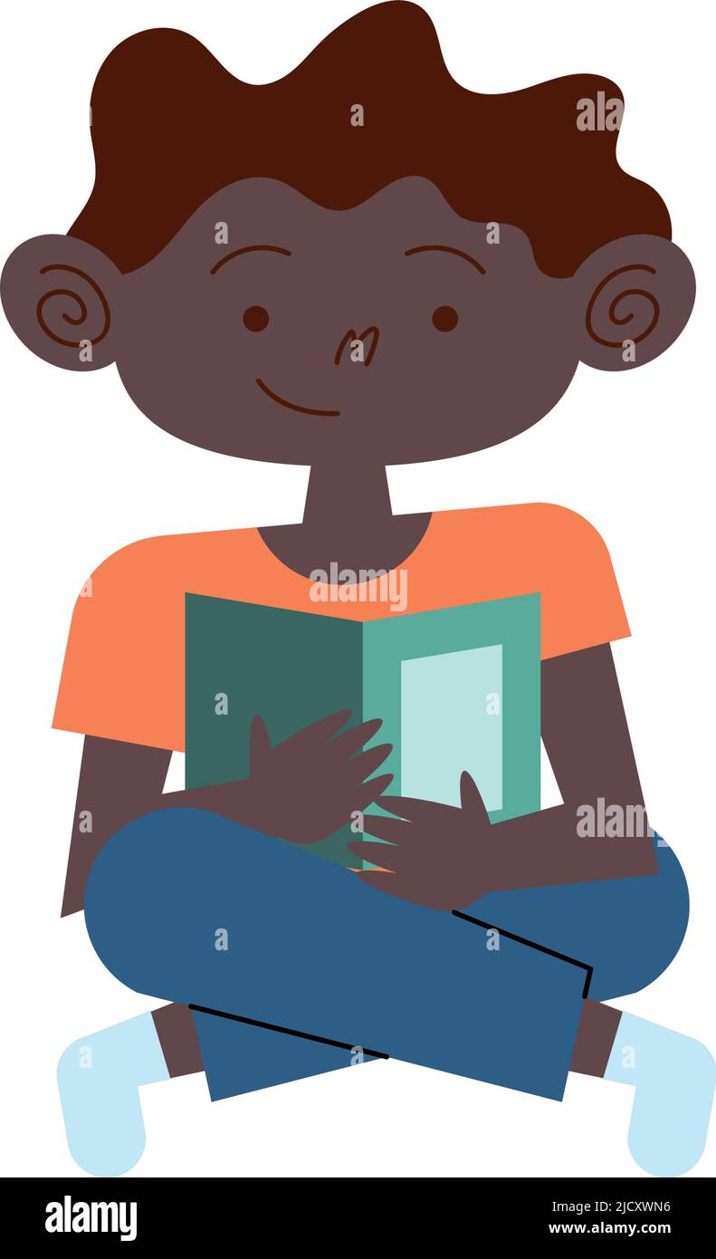 afro little boy reading book character Stock Vector Image & Art - Alamy