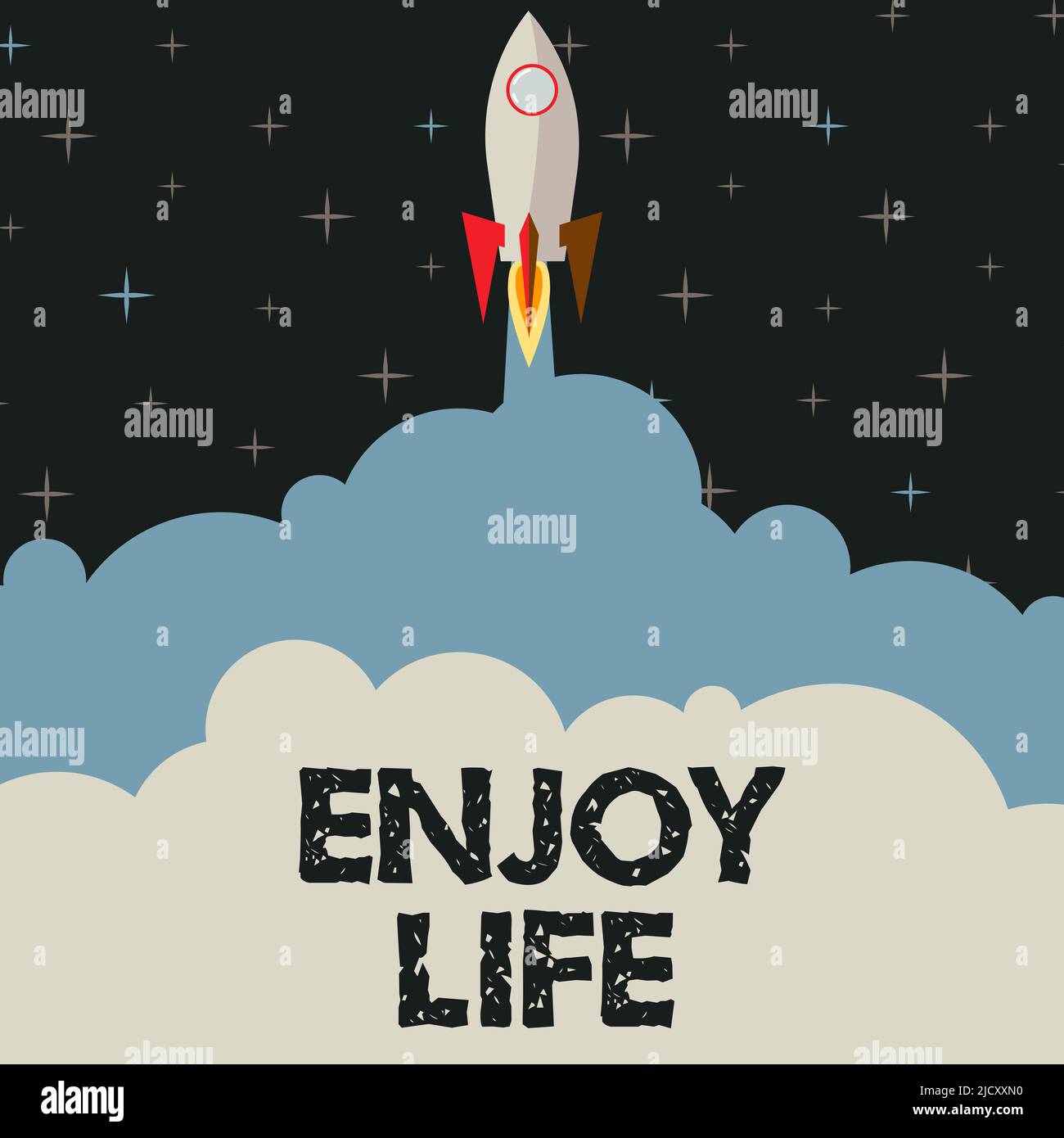 Handwriting text Enjoy Life. Word Written on Any thing, place,food or person, that makes you relax and happy Rocket Ship Launching Fast Straight Up To Stock Photo