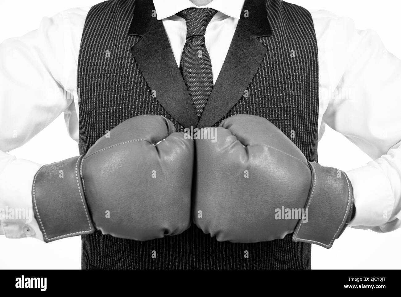 business knockout. boss show power and authority. businessman in boxing gloves. Stock Photo