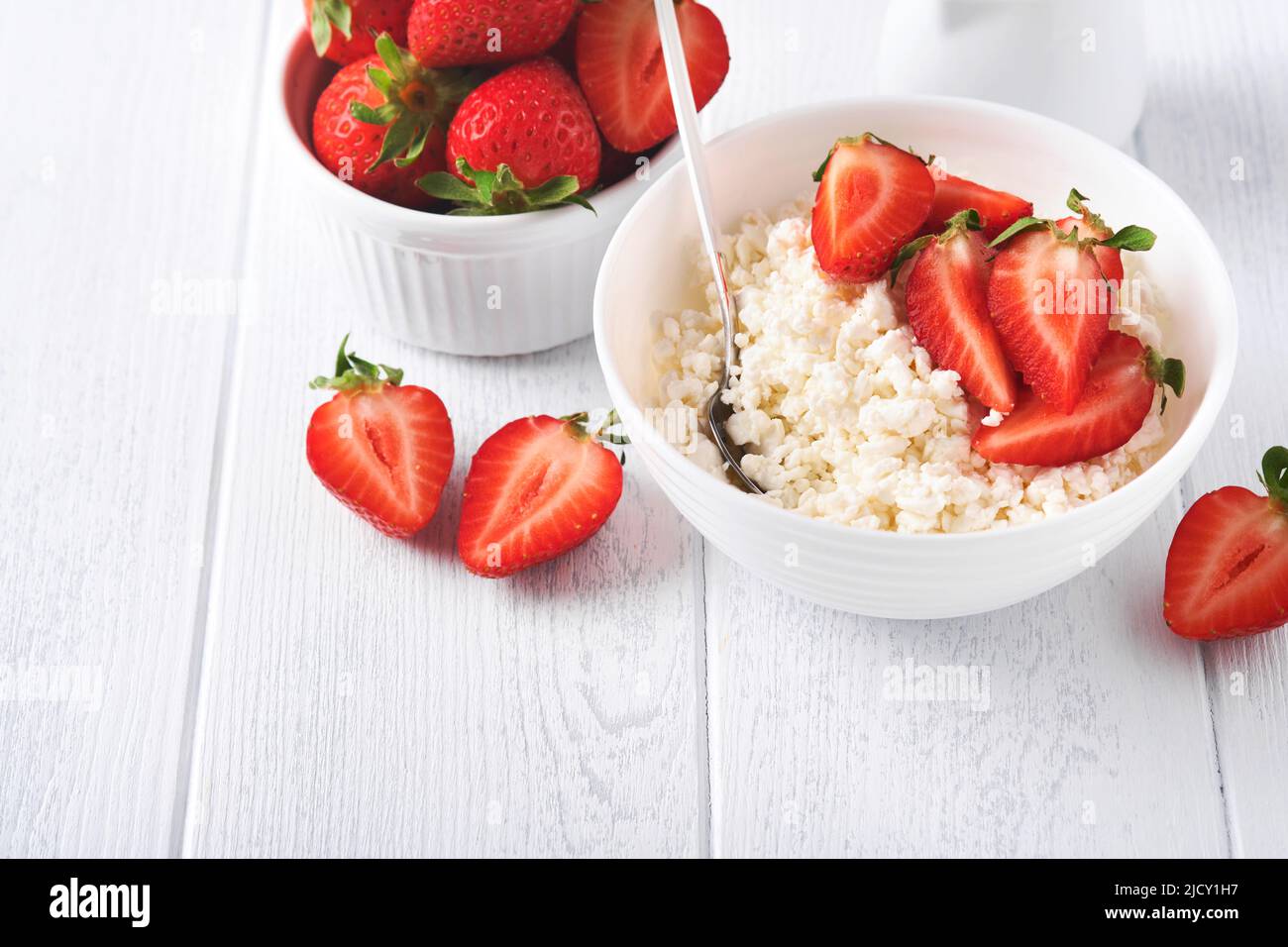 Cottage cheese with strawberries. Breakfast from cottage cheese with