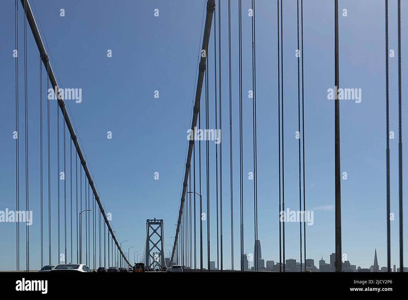 crossing the bay by using the toll bay bridge in San Francisco, USA