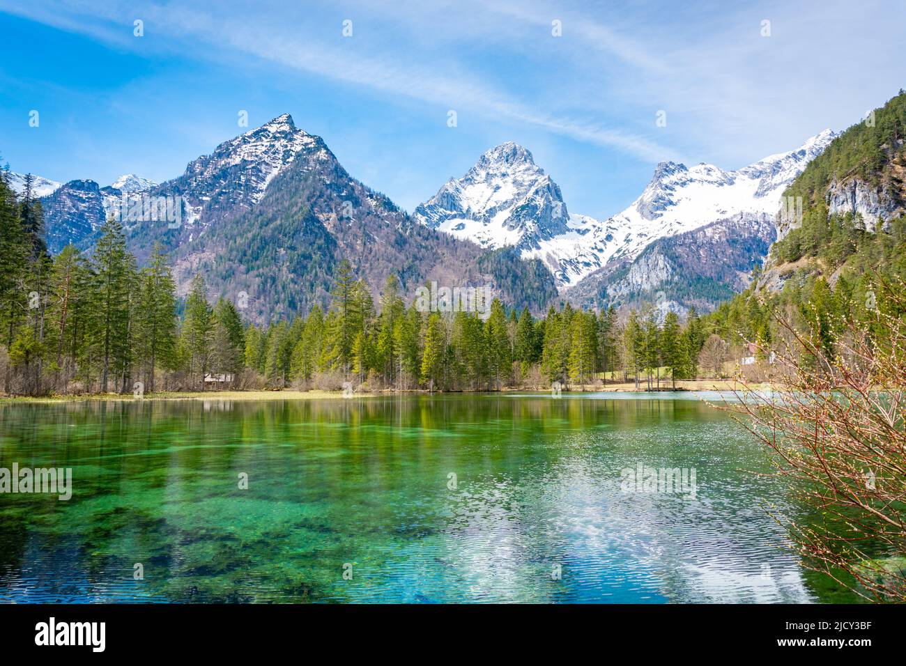 Schiederweiher lake with Ostrawitz, Spitzmauer and Großer Priel mountains in the background. Beautiful nature and scenery in Austria, Europe. Stock Photo
