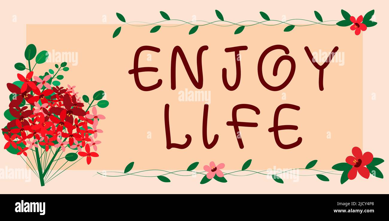 Text showing inspiration Enjoy Life. Business concept Any thing, place,food or person, that makes you relax and happy Blank Frame Decorated With Stock Photo
