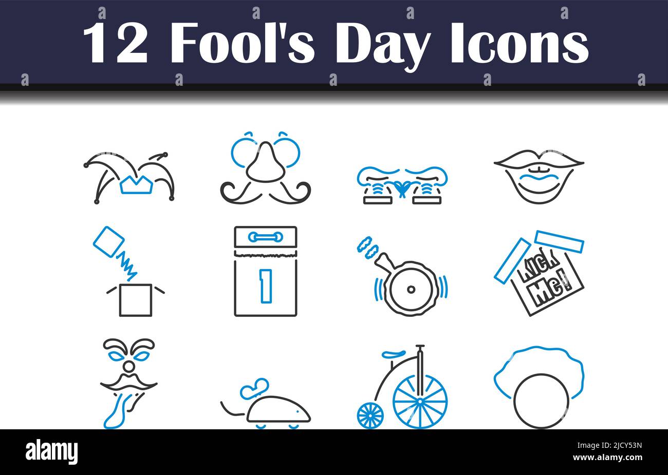 Fool's Day Icon Set. Editable Bold Outline With Color Fill Design ...