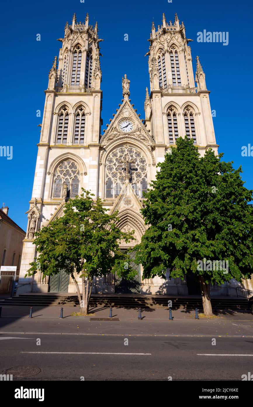 The Saint-Léon IX church was built from 1860 to 1877 by the architect Léon Vautrin in a neo-Gothic style. It is dedicated to Pope Leo IX. Nancy, in th Stock Photo