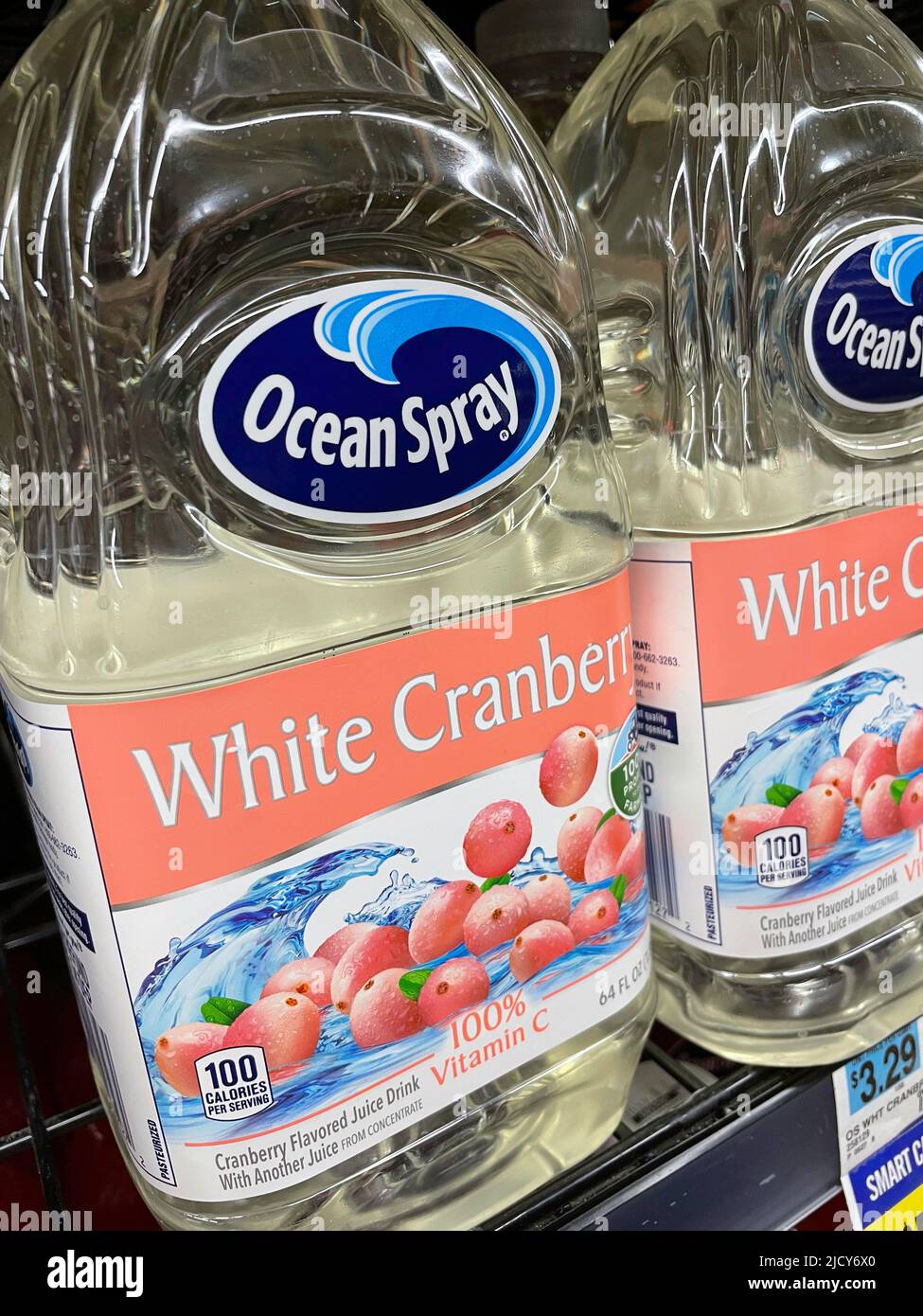 Ocean Spray white cranberry juice on a grocery store shelf, USA  2022 Stock Photo