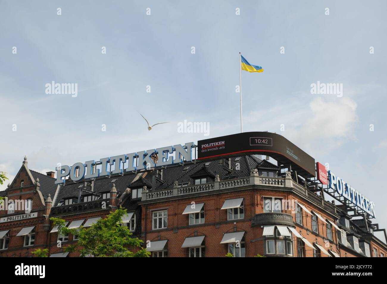 Copenhagen /Denmark/16 June 2022 /Danish leading mediua Politken hus hosts ukraine flag in danish cpital. (Photo..Francis Joseph Dean/Deanpictures). Stock Photo